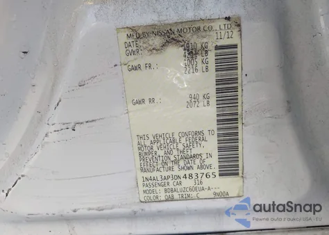 2013 Nissan Altima 2.5 Sv from USA, damaged, VIN 1N4AL3AP3DN483765